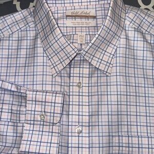 Roundtree & Yorke White and Blue Plaid Dress Shirt